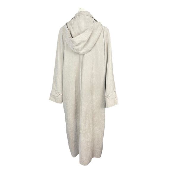 Vintage 90s London Fog Faux Suede Tan Trench Coat Size 8 Button Down w/Hood - Picture 6 of 15